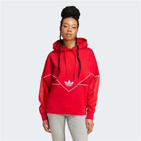 adidas hoodie damen in rot mit weis in der kabutze|Damen.